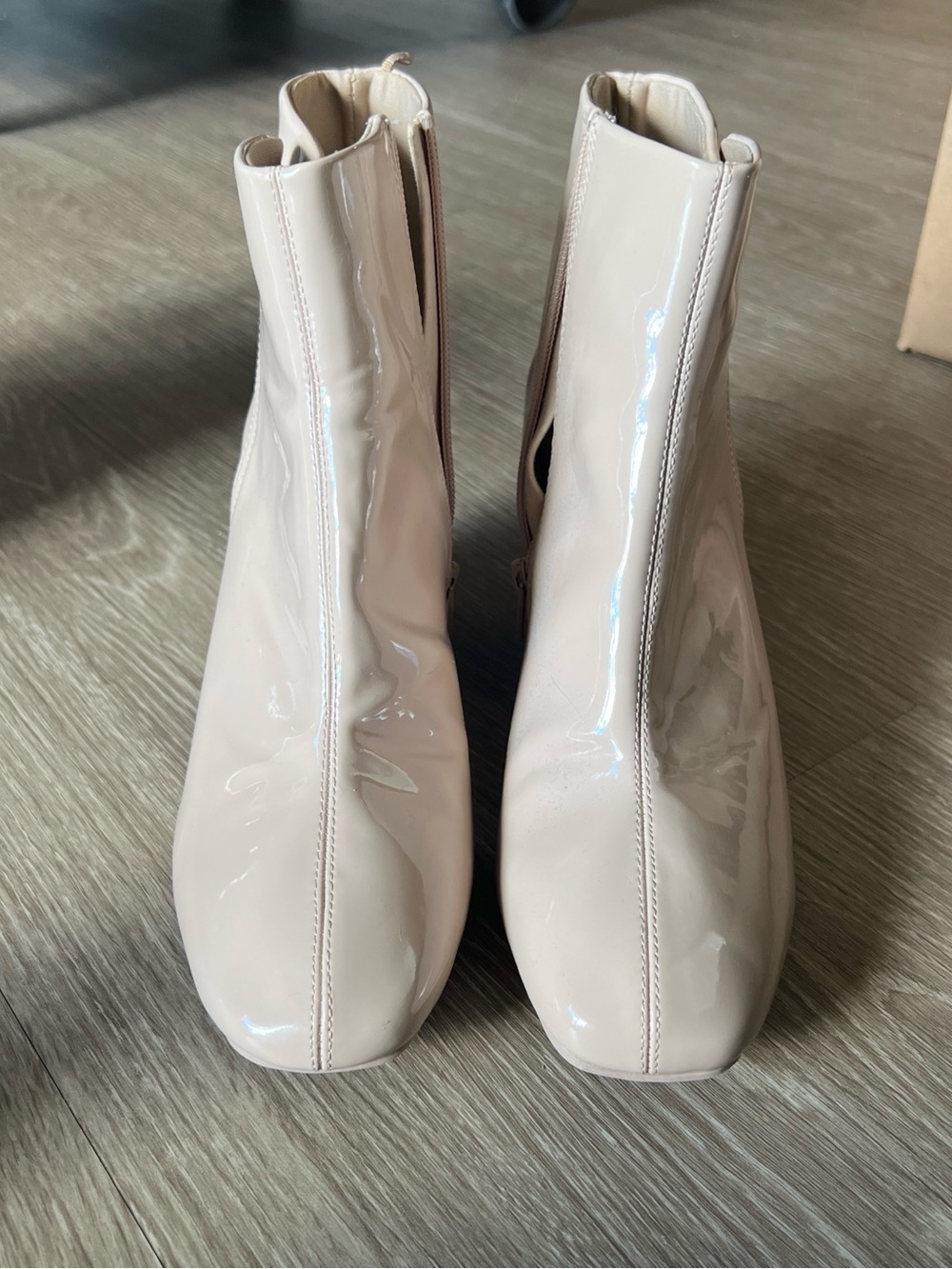 Divided Patent Ankle Boots in Pale Nude
